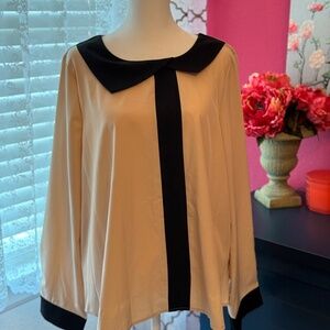 beige and black contrast trim blouse